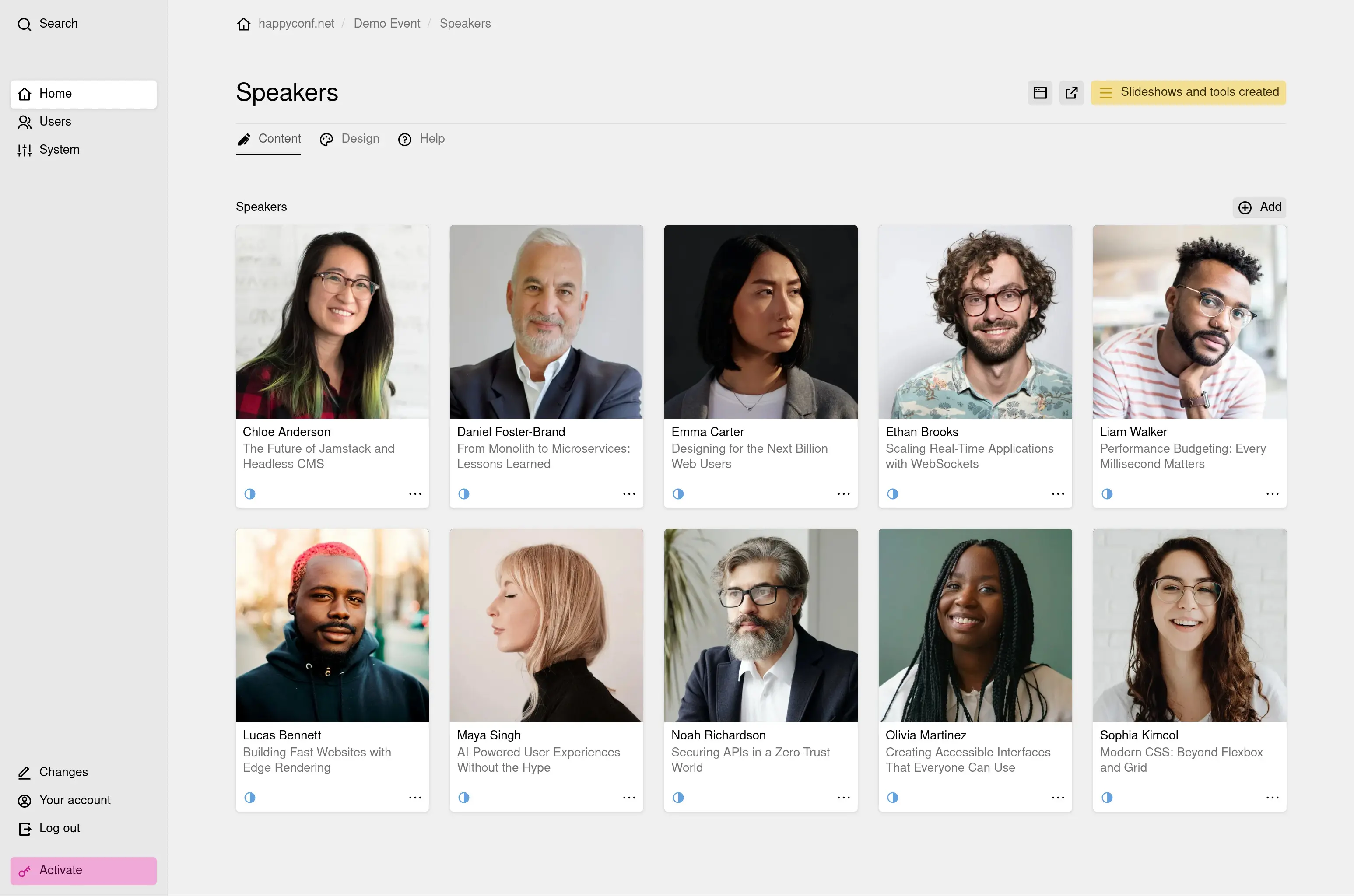 Speakers panel screenshot