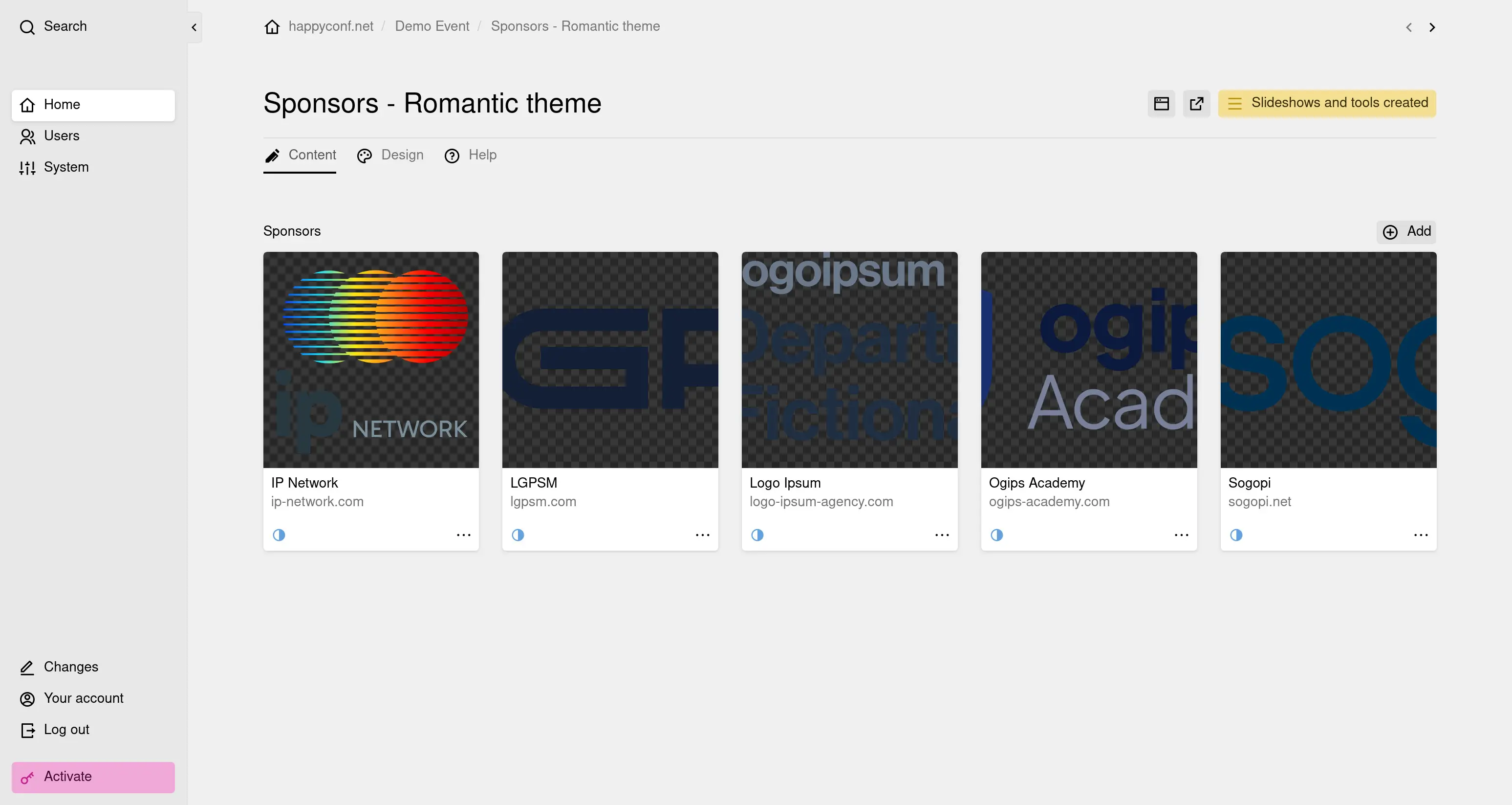 Panel sponsors page screenshot